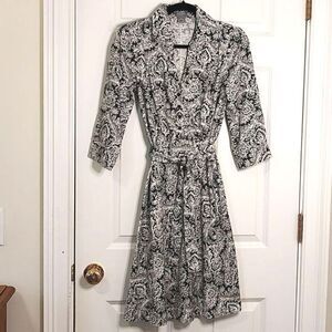 Ann Taylor Petites Cotton 3/4 Length Sleeve Shirt Dress Black White Size 6P